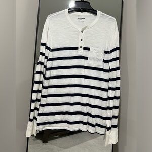 Express: Size Large, Blue and White Long Sleeve Henley